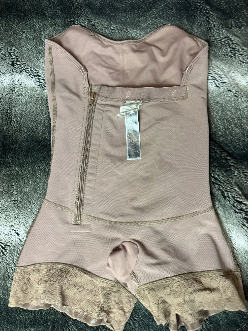 Columbian Faja- Strapless Shapewear Bodysuit with Lace Trim - Dusty Rose